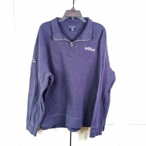 Jet Blue Airways Heavy 1/4 Zip Pullover Shirt Top Merch LAND'S END XXL Sweater